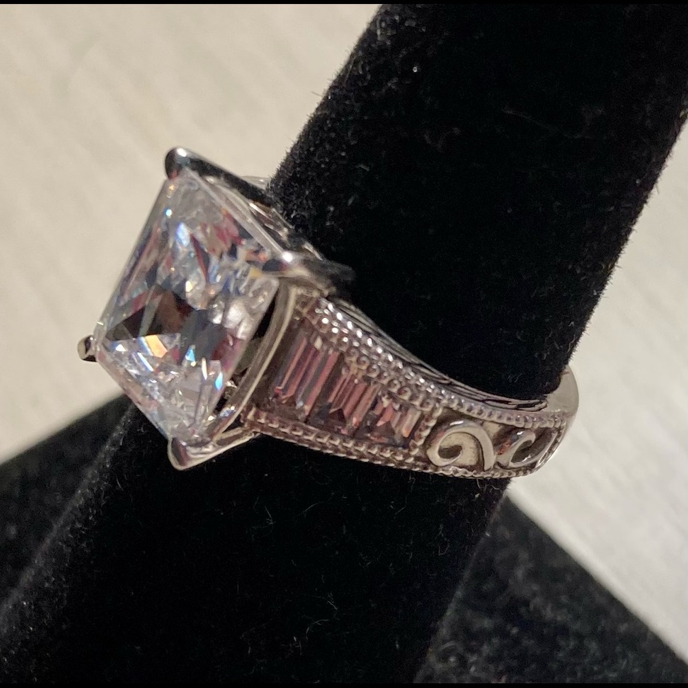 5 Carat Emerald Cut Synthetic Diamond Ring Sz5 925